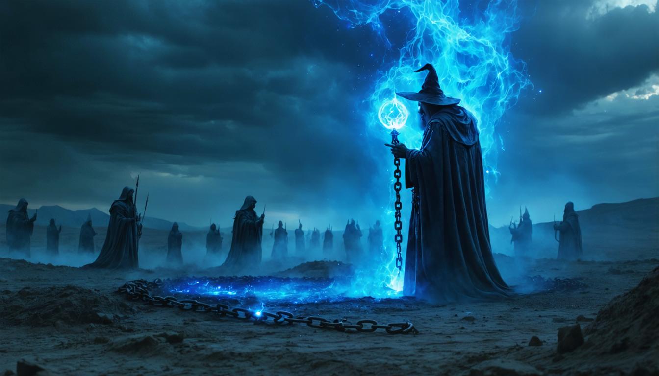 Discover the enchanting world of fantasy with Stable Diffusion Ultra image generator, where a powerful wizard commands a mystical blue lightning spell, surrounded by an army of cloaked figures. This captivating scene showcases the tool's ability to create vivid, detailed, and immersive fantasy art, perfect for captivating audiences and driving engagement.