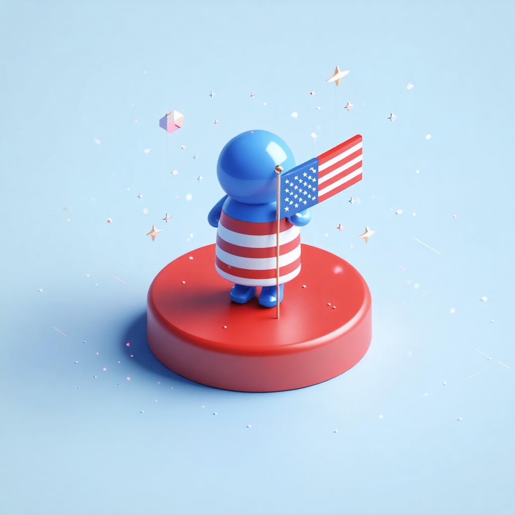 Discover the incredible capabilities of Stable Diffusion Ultra image generator with this vibrant and detailed illustration. The AI tool effortlessly brings your creative vision to life, showcasing a charming blue character proudly holding an American flag on a red platform, surrounded by whimsical elements. Experience the seamless blend of art and technology with Stable Diffusion Ultra, perfect for generating stunning visuals like this.