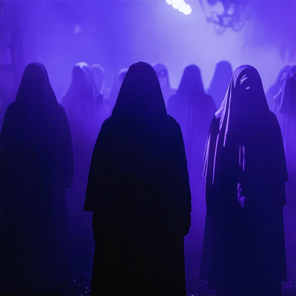Discover the mesmerizing capabilities of Stable Diffusion Ultra image generator with this hauntingly beautiful scene. The AI tool masterfully crafts an eerie atmosphere with silhouetted figures cloaked in mystery, bathed in a captivating purple hue. Perfect for showcasing the tool's ability to create vivid, mood-driven imagery, this image is a testament to the power of AI in generating stunning visuals.