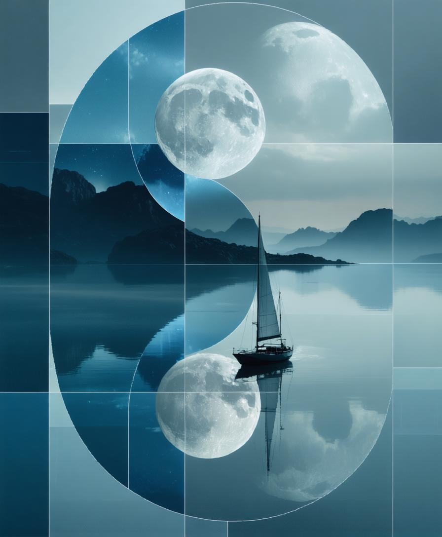 Cette image met en valeur la beauté éthérée d'un voilier éclairé par la lune sur un lac paisible, encadré dans un motif circulaire, fractal-like, caractéristique de l'outil 'Stable Diffusion Ultra'. La scène apaisante, avec ses reflets et éléments célestes, souligne la capacité de l'outil à créer des visuels immersifs et oniriques, idéaux pour ceux qui souhaitent enrichir leur art numérique ou leurs projets multimédias d'une touche de surréalisme et de charme cosmique.