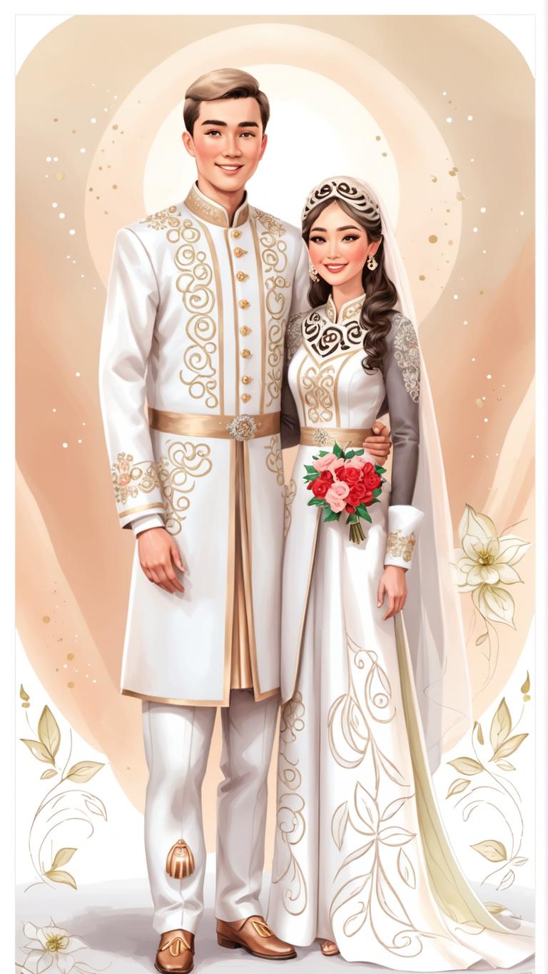 Experience the stunning capabilities of Stable Diffusion Ultra image generator with this beautifully crafted illustration of a couple in traditional wedding attire. The intricate details and vibrant colors showcase the tool's ability to create highly realistic and visually appealing images, perfect for showcasing cultural heritage and special moments.