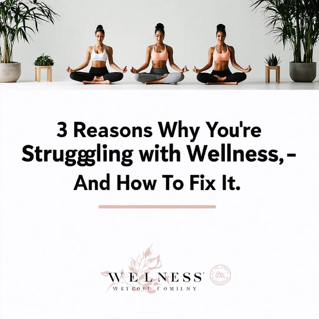 This image showcases three individuals meditating in a row, set against a clean, white background, creating a serene and focused atmosphere. The scene is punctuated by lush greenery and a calming, minimalist design that invites viewers to contemplate wellness. The text overlay, "3 Reasons Why You're Struggling with Wellness, - And How To Fix It," suggests a solution-oriented approach to health and fitness, encouraging engagement with the content. The image is a product of the 'Stable Diffusion Ultra image generator,' which is highlighted in the description to emphasize the tool's ability to generate professional, visually appealing content with ease.