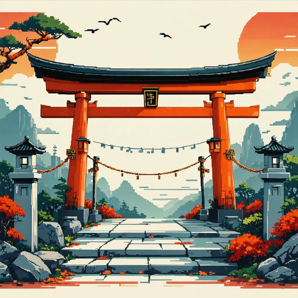 Discover the enchanting beauty of a traditional Japanese torii gate, rendered with stunning detail and vibrant colors by the Stable Diffusion Ultra image generator. This AI tool masterfully captures the essence of serene landscapes, showcasing its ability to create captivating art that transports viewers to tranquil, cultural settings. Perfect for showcasing the tool's prowess in generating high-quality, visually stunning images.