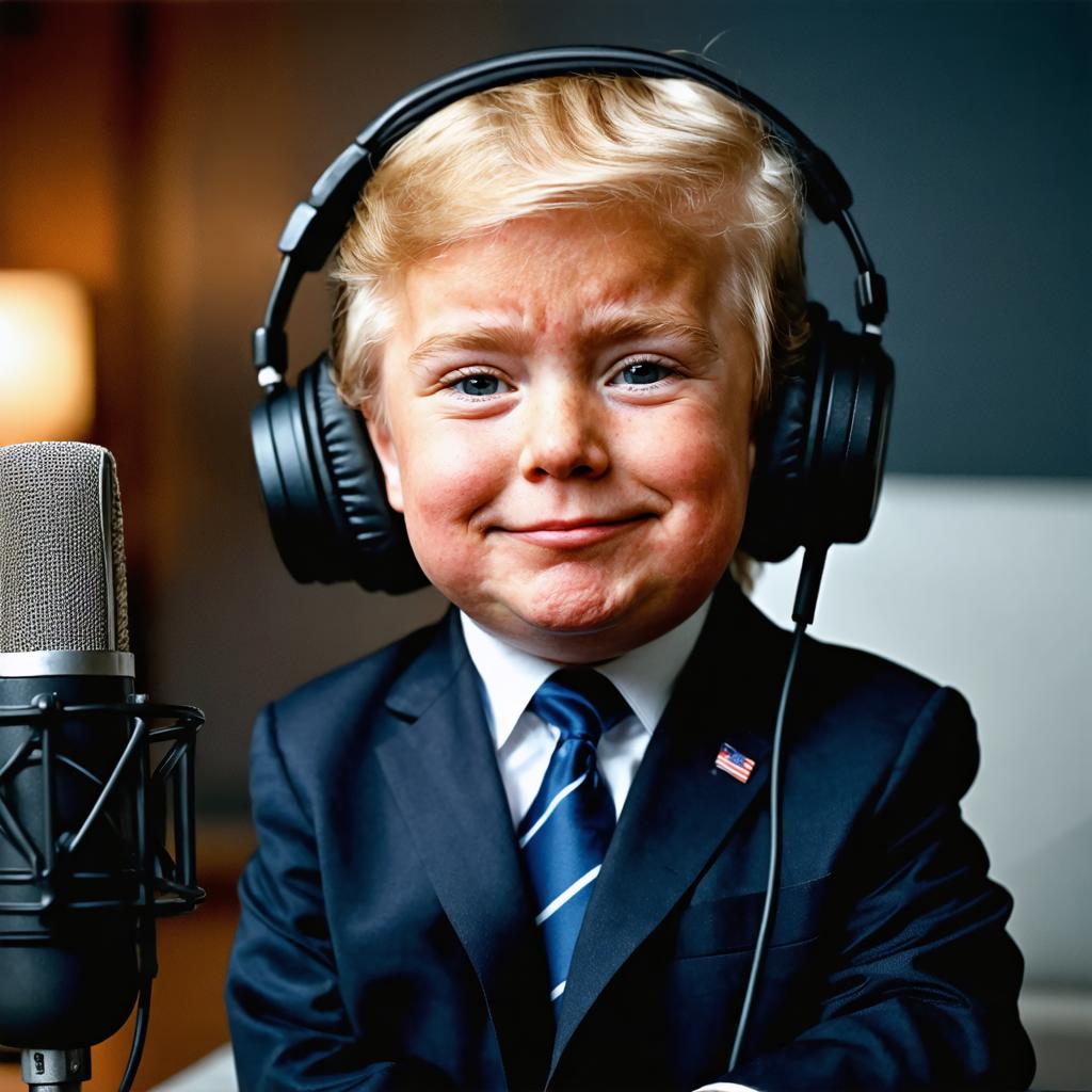 Experience the power of Stable Diffusion Ultra image generator with this captivating AI-generated image. Crafted with precision, the image showcases a young boy in a suit, complete with headphones and a microphone, demonstrating the tool's ability to create detailed and realistic visuals. Perfect for highlighting the capabilities of AI in media generation, this image effortlessly captures attention and showcases the potential of Stable Diffusion Ultra.