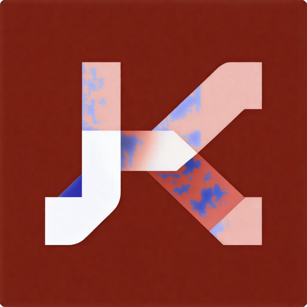 This image showcases the capabilities of Stable Assistant's 'Search and Recolor' tool, which allows users to transform an object's color palette based on their search. The image features a stylized letter 'K' in white, with sections of the letter transitioning into a marbled blend of blue and pink, demonstrating the tool's ability to seamlessly integrate a chosen color scheme into a design.