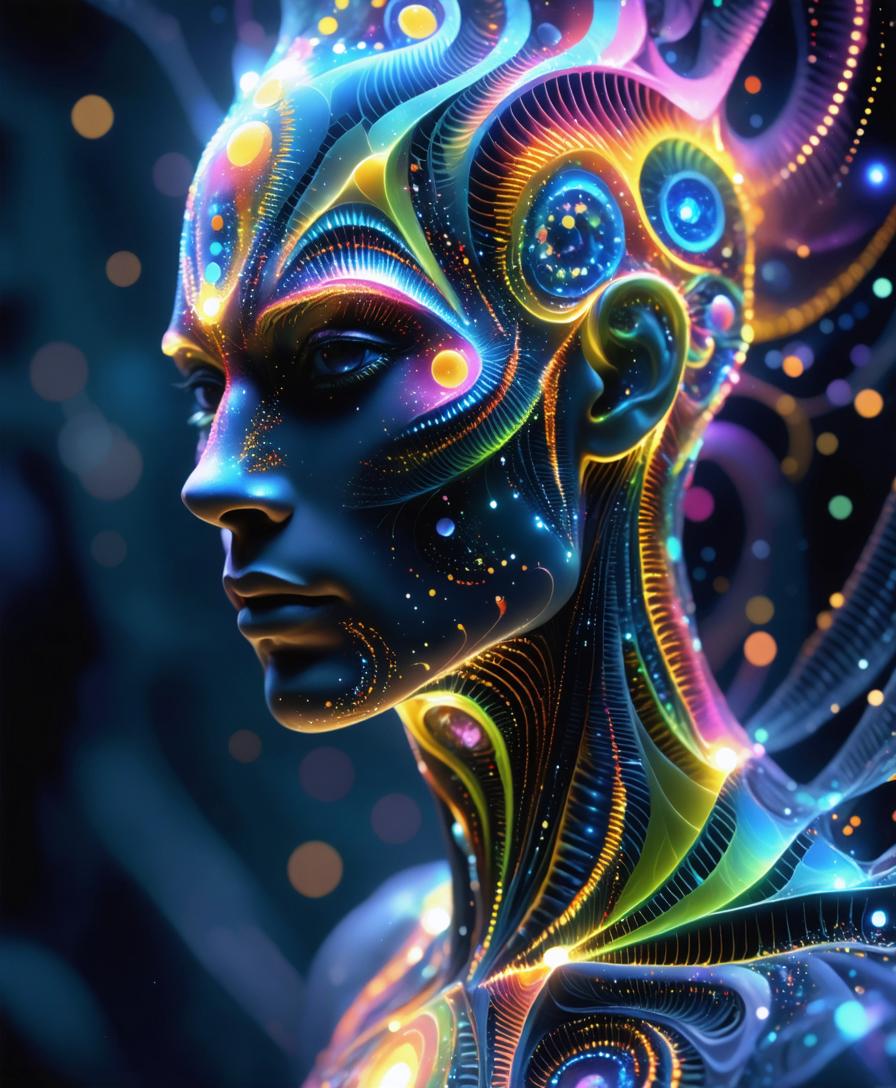 Discover the mesmerizing potential of Stable Diffusion Ultra image generator with this stunning AI-generated artwork. This image showcases vibrant, neon patterns seamlessly integrated into a futuristic humanoid figure, demonstrating the tool's ability to create visually captivating and highly detailed digital art. Perfect for enhancing your creative projects, this tool brings your imagination to life with its advanced AI capabilities.