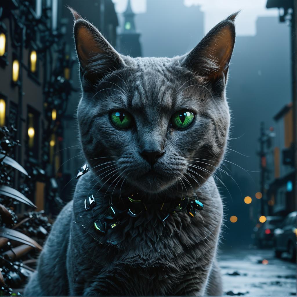 Scopri il fascino incantevole di questa immagine affascinante, dove un maestoso gatto grigio con occhi verde intenso si erge in posa in una città misteriosa e bagnata dalla pioggia. Creata utilizzando lo strumento 'Nuova Immagine con Stesso Stile' di Stable Assistant, questa immagine evidenzia la capacità dell'app di replicare e migliorare lo stile visivo del tuo originale, creando un affascinante mix di realismo e fantasia. Perfetta per catturare il tuo pubblico e mettere in evidenza le funzionalità innovative dell'app, questa immagine è una testimonianza del potere dell'IA nella generazione di visivi mozzafiato e coerenti nello stile.
