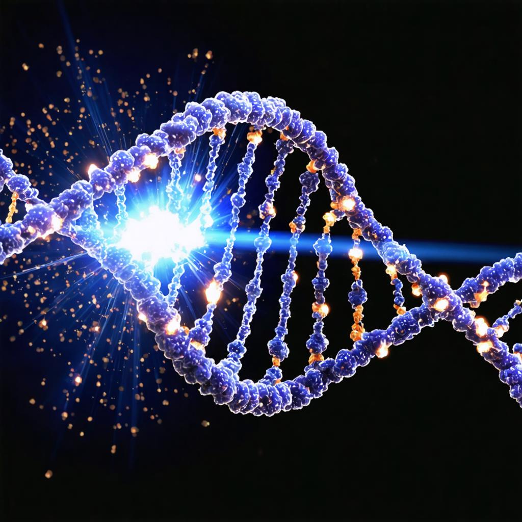 Questa immagine affascinante mostra un doppio elica del DNA digitalmente resa, immersa in una vivida luce azzurra, con accenti dorati che evidenziano le basi dei nucleotidi. Lo sfondo irradia un'intensa esplosione di luce, creando un effetto dinamico e visivamente impressionante. Questa immagine è stata generata utilizzando lo 'Stable Diffusion Ultra image generator', uno strumento potente in grado di produrre visivi straordinari che possono essere adattati a vari promemoria.