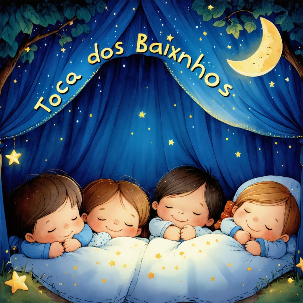 This image showcases a whimsical scene of four children peacefully sleeping under a starry night sky, nestled within a cozy, blue tent. The enchanting ambiance is enhanced by the soft glow of stars and a crescent moon, creating a serene and dreamy atmosphere. The image is a product of the 'Stable Diffusion Ultra image generator,' which is known for its ability to generate high-quality, imaginative visuals that evoke a sense of wonder and tranquility.