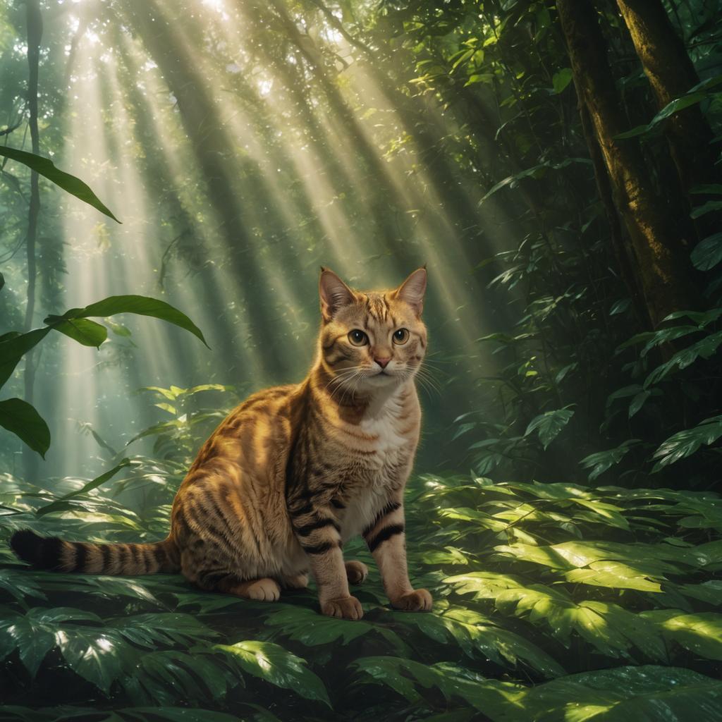 Discover the magic of AI with Stable Assistant's 'Replace Background' tool! This captivating image showcases a beautifully detailed cat seamlessly integrated into a lush, sunlit forest scene, demonstrating the tool's ability to create stunning, realistic backgrounds. Perfect for enhancing your digital content, this feature ensures your images pop with vibrant, professional results.