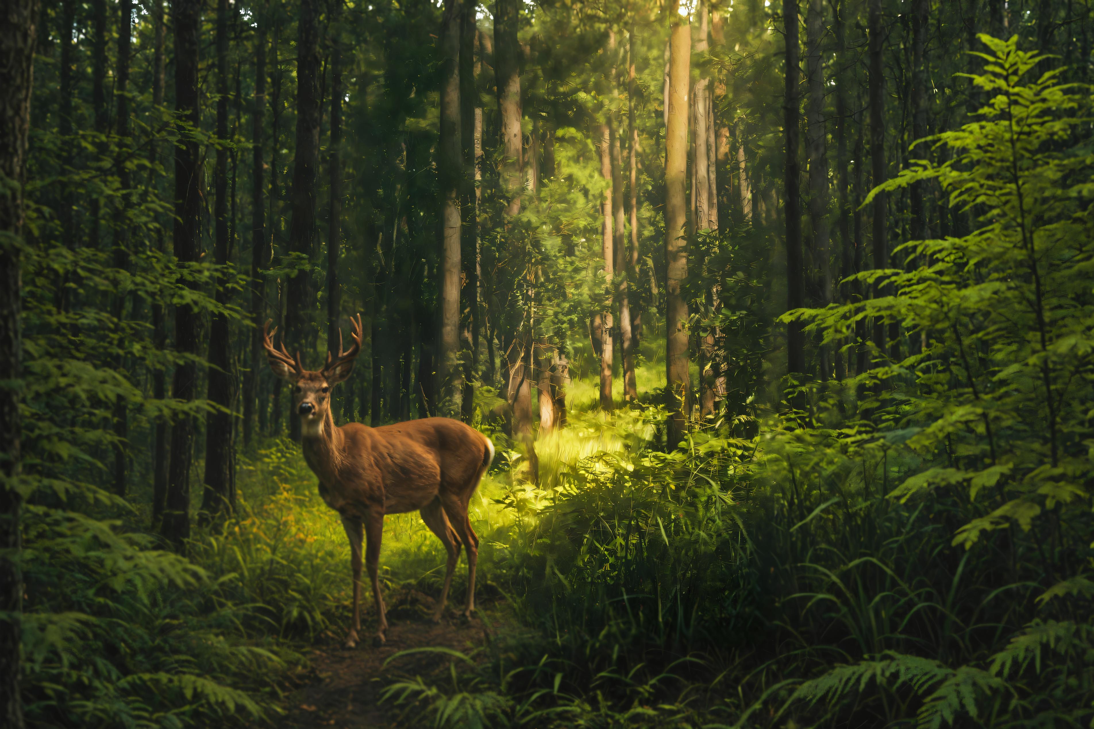 Découvrez la beauté envoûtante de la nature avec cette image époustouflante, mettant en scène un majestueux cerf dans une forêt luxuriante et ensoleillée. La technologie avancée d'Upscale met en valeur les détails fins et les couleurs vibrantes, créant une scène réaliste à couper le souffle qui met en lumière la capacité de l'outil à améliorer et préserver l'essence de vos images originales. Parfait pour les amoureux de la nature et les photographes souhaitant élever leur contenu visuel.