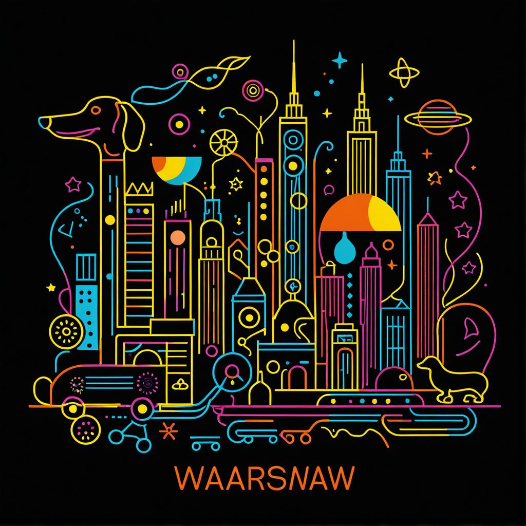This vibrant, neon-lined illustration showcases a fantastical cityscape bursting with creativity, where towering skyscrapers meet whimsical elements like a dog-headed car and a UFO, all rendered in a kaleidoscope of colors. The image, generated by the 'Stable Diffusion Ultra image generator', exemplifies the tool's ability to transform simple prompts into intricate, imaginative visuals that are perfect for SEO-optimized content.