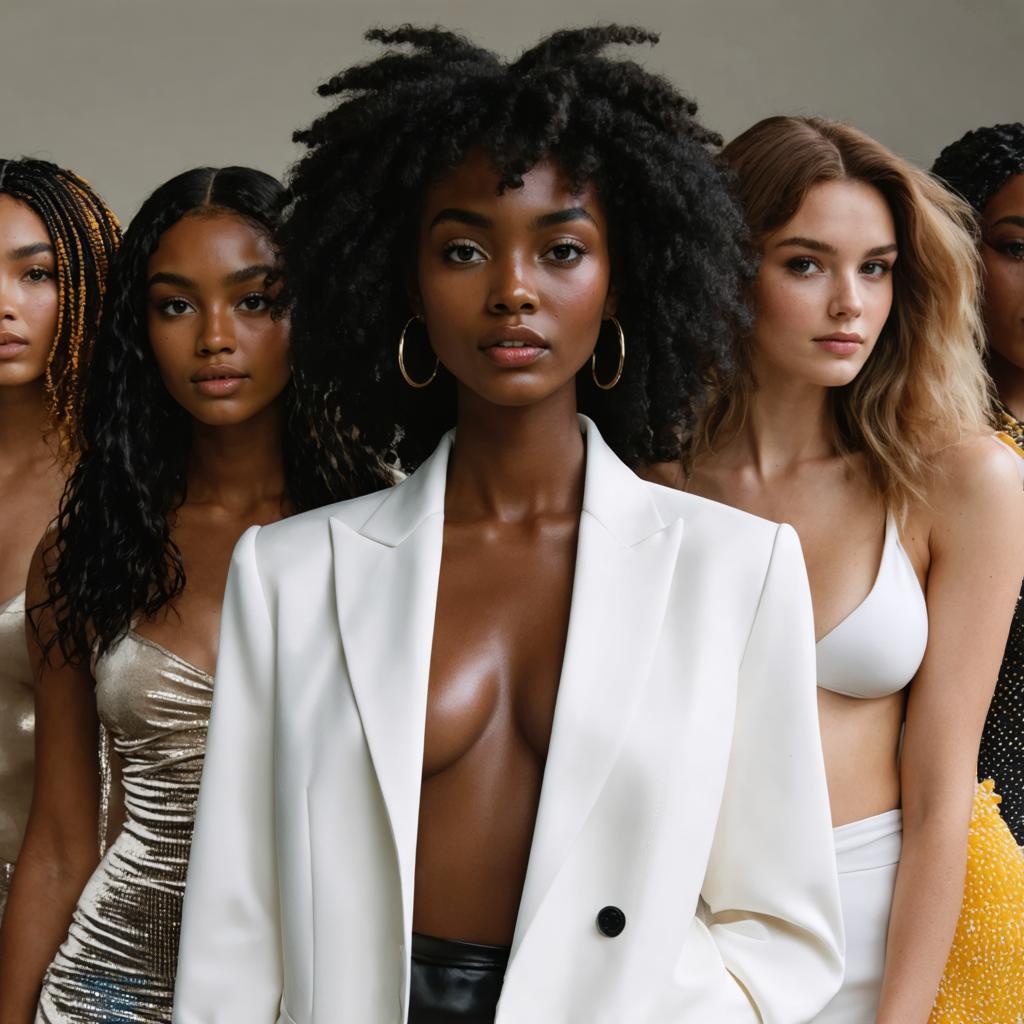 This image showcases a striking group of models, each with unique hairstyles and fashion choices, captured by the 'Stable Diffusion Ultra image generator.' The tool's ability to create diverse and detailed portraits is evident, highlighting its potential for generating high-quality, SEO-optimized images.