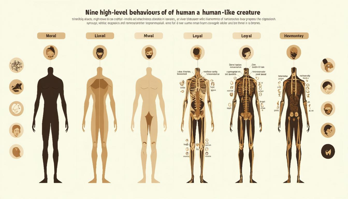Discover the captivating capabilities of the Stable Diffusion Ultra image generator with this stunning illustration showcasing nine high-level behaviors of human-like creatures. This AI-generated image seamlessly blends detailed anatomical features with symbolic representations, demonstrating the tool's prowess in creating intricate and meaningful visual content. Perfect for highlighting the generator's advanced features and creative potential, this image is a testament to its ability to transform prompts into compelling, SEO-optimized visuals.