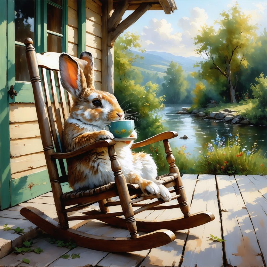 Experience the enchanting world of AI-generated art with Stable Diffusion Ultra image generator! Behold this whimsical scene featuring a charming rabbit sipping tea on a porch, crafted with stunning detail and vibrant colors. Perfect for showcasing the tool's ability to create lifelike, imaginative scenes that captivate and inspire. #StableDiffusionUltra #AIArt #ImaginationUnleashed