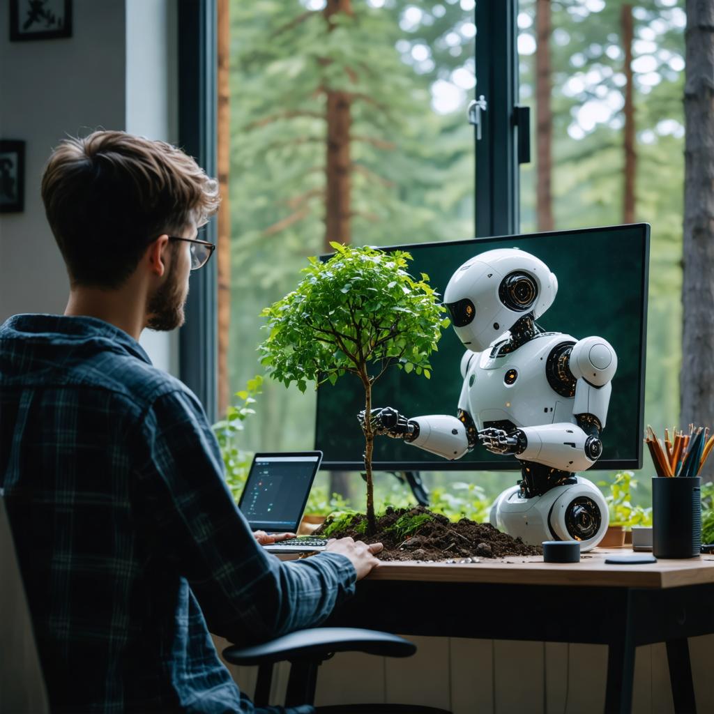 Sperimenta le capacità all'avanguardia di Stable Diffusion Ultra, il generatore di immagini AI. Questa immagine affascinante presenta un robot futuristico che si occupa di una pianta in vaso, dimostrando la capacità dello strumento di creare visivi dettagliati e immaginativi che si fondono perfettamente con elementi del mondo reale. Ideale per mostrare la tecnologia AI avanzata, questa immagine evidenzia la precisione e la creatività del generatore, rendendolo la scelta ideale per appassionati di tecnologia e sviluppatori AI.
