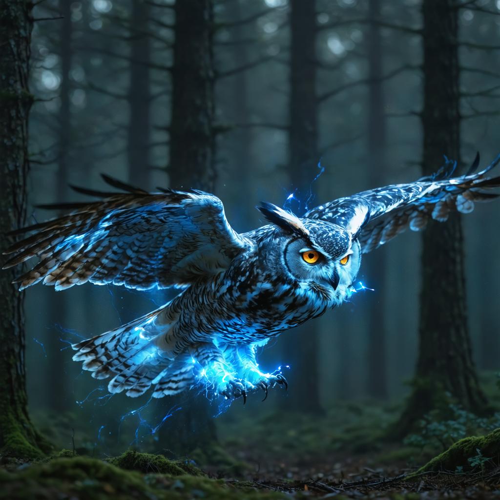 Scopri il fascino ipnotico del generatore di immagini Stable Diffusion Ultra con questa rappresentazione mozzafiato di un gufo elettrizzante che vola attraverso una foresta mistica. La scena vivida e dinamica mette in evidenza la capacità dello strumento di creare immagini affascinanti e di alta qualità con un dettaglio e realismo senza pari, perfetto per arricchire il tuo contenuto digitale.