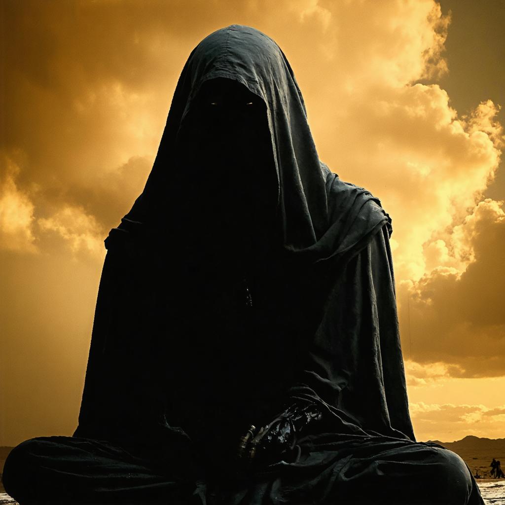Discover the captivating power of Stable Diffusion Ultra image generator with this hauntingly beautiful scene: a hooded figure sits in meditative silence against a dramatic, golden sky. This AI tool masterfully blends creativity and precision, crafting stunning visuals that captivate and inspire. Experience the magic of AI-generated art with Stable Diffusion Ultra.