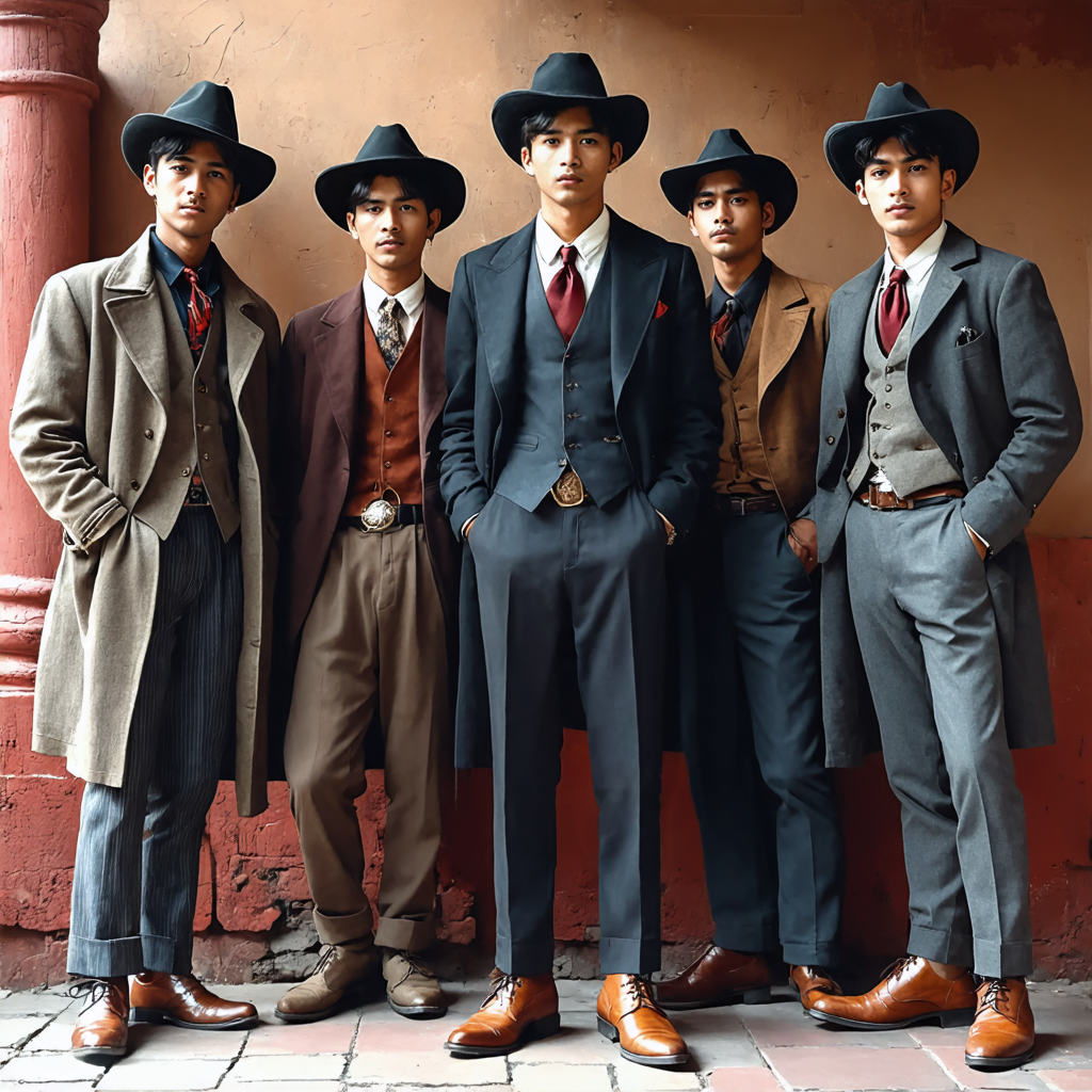 Experience the power of Stable Diffusion Ultra image generator with this stunning image of five stylishly dressed men in vintage attire, showcasing the tool's ability to create highly detailed and realistic fashion portraits. Perfect for fashion enthusiasts and designers, this image highlights the generator's precision in capturing intricate details and vibrant colors, making it an invaluable asset for creative professionals.