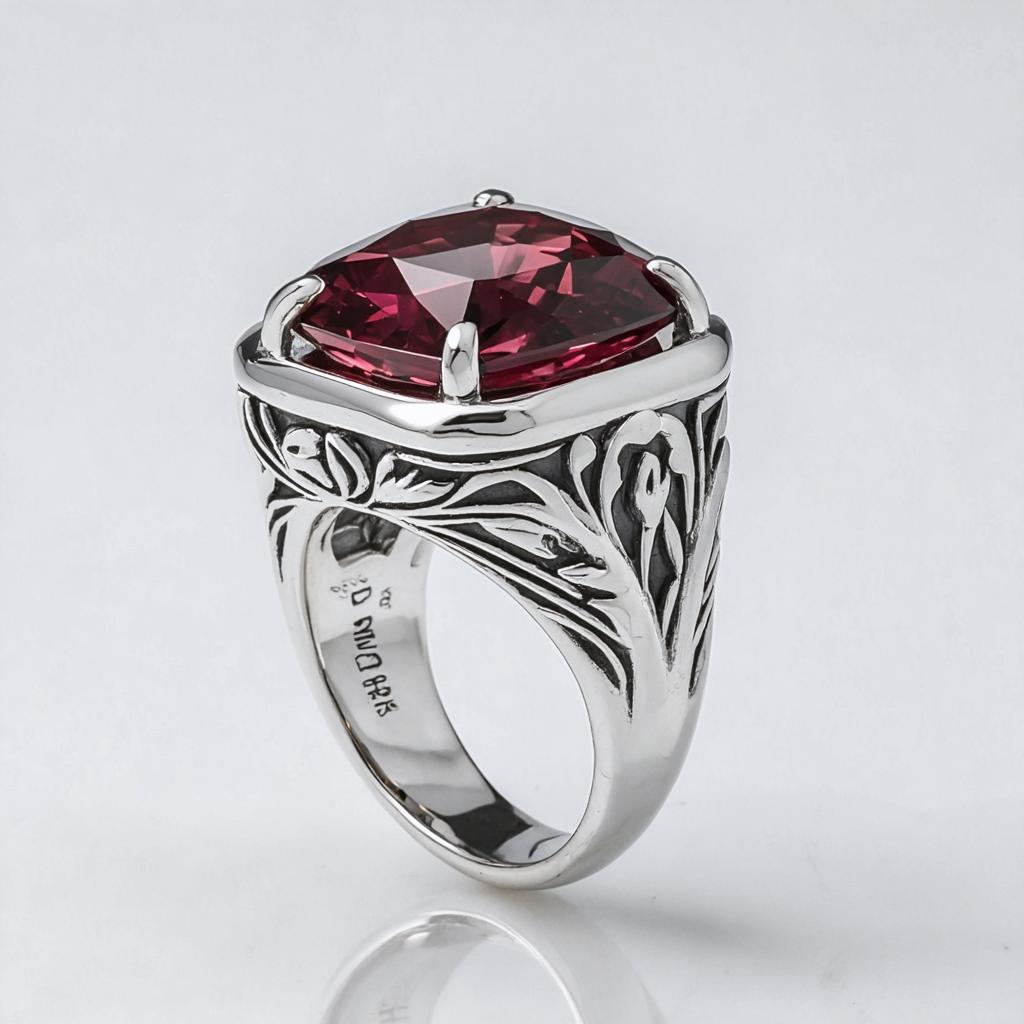 Discover the stunning capabilities of Stable Diffusion Ultra image generator with this exquisite ring image. Crafted with intricate silver detailing and a vibrant red gemstone, this piece showcases the tool's ability to create highly detailed and visually appealing images. Perfect for jewelry enthusiasts and designers, this image highlights the generator's precision and artistic potential.