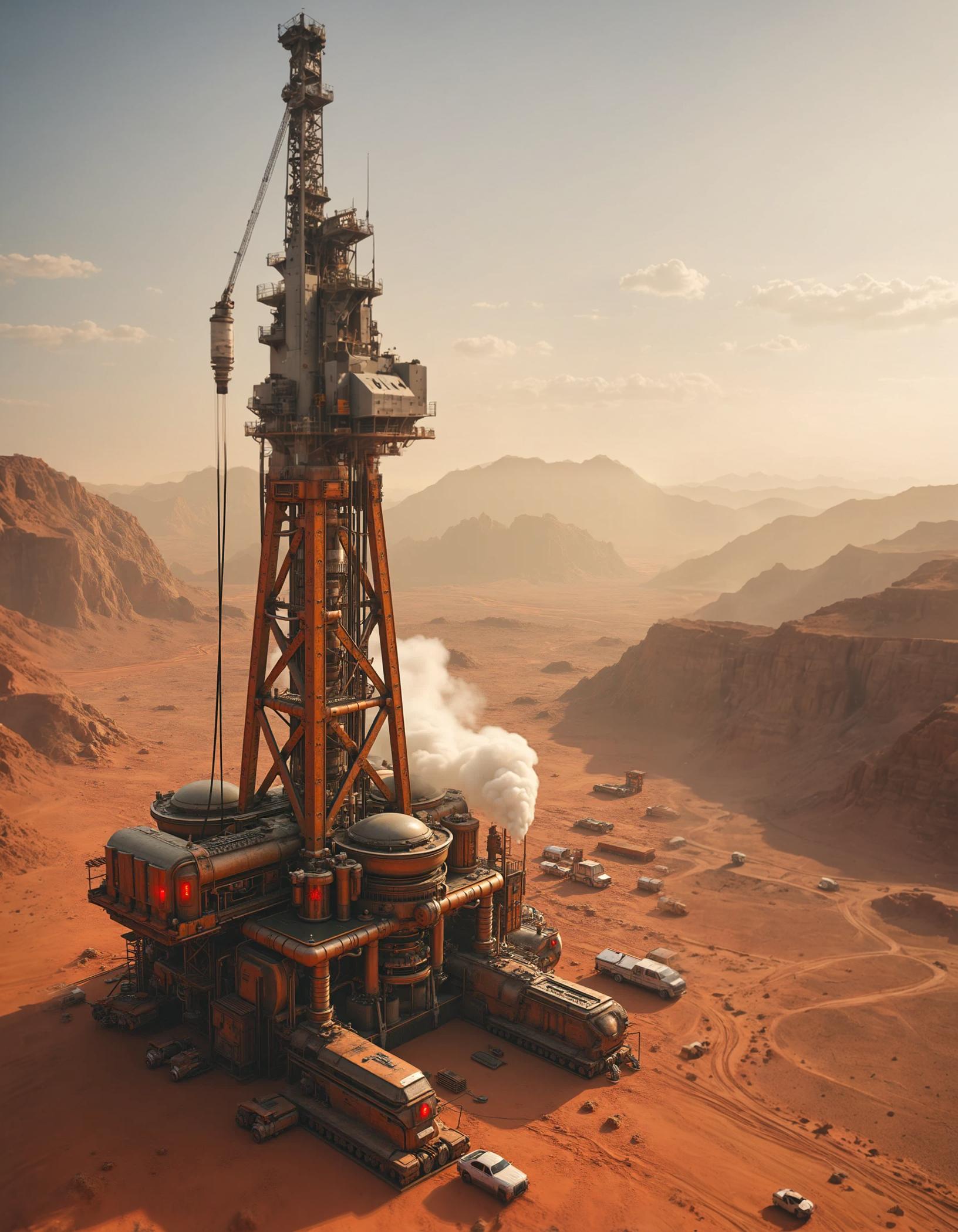 Discover the transformative power of Stable Assistant's 'Zoom out' tool, as it seamlessly extends your image to reveal a breathtaking, futuristic oil rig in a Martian landscape. Perfect for enhancing your digital content, this feature effortlessly expands your visuals, making your images more engaging and immersive.