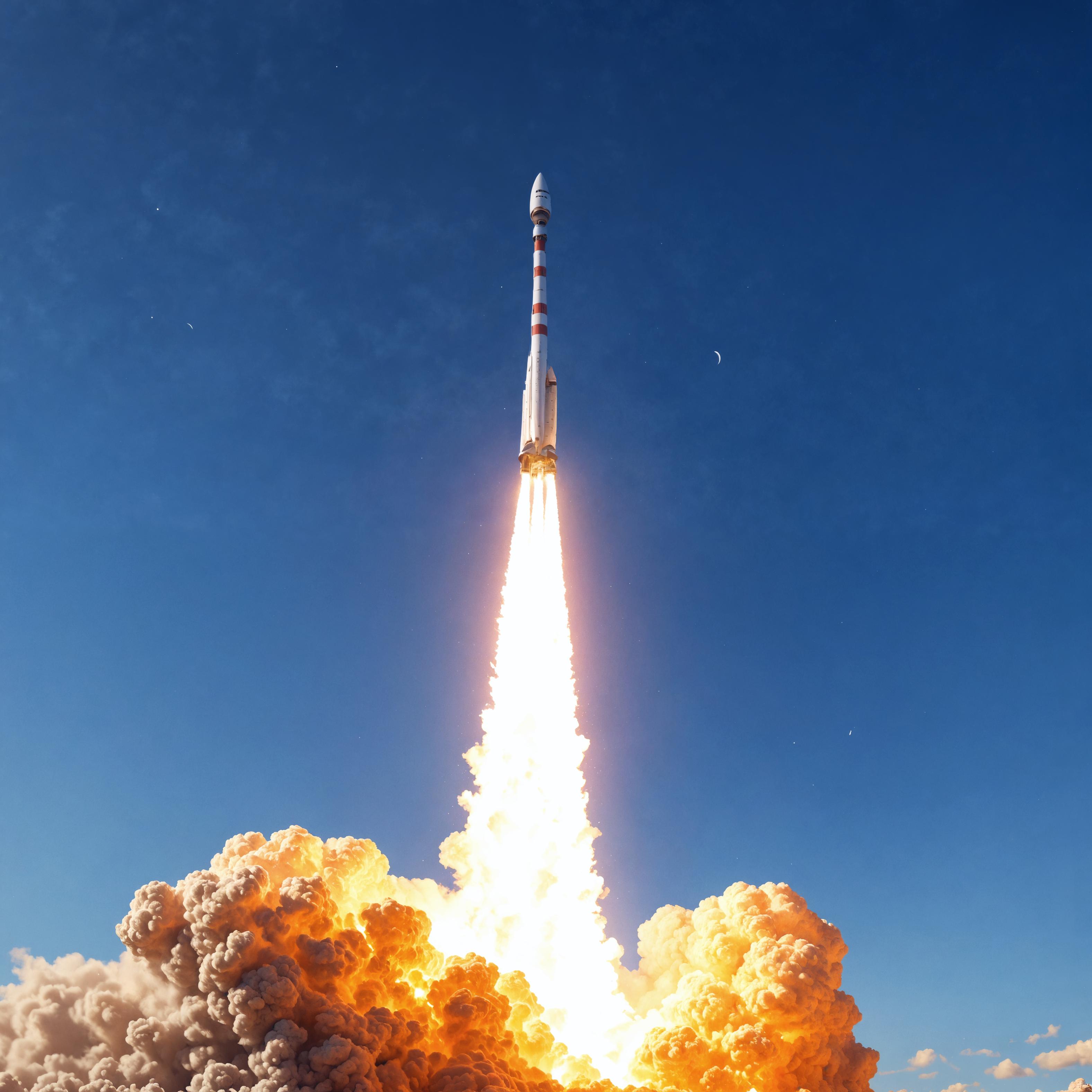 Sperimenta il potere mozzafiato dell'esplorazione spaziale con questa immagine spettacolare di un razzo che decolla nel cielo azzurro chiaro, catturata con le avanzate capacità dello strumento 'Enhance' di Stable Assistant. Perfetta per mostrare i risultati drammatici e dinamici di questo software di generazione e modifica AI, questa immagine evidenzia la capacità dello strumento di ingrandire e trasformare creativamente le tue immagini.
