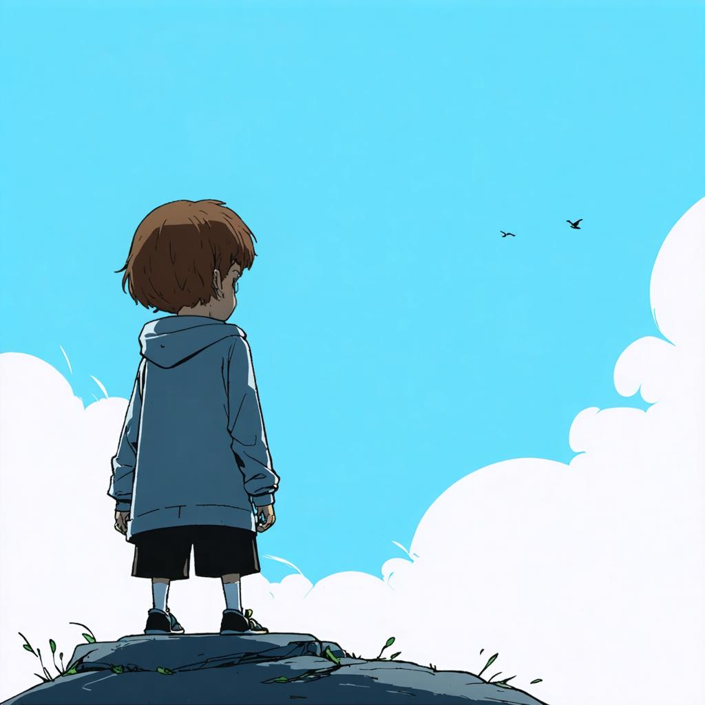 Discover the transformative power of Inpaint with this captivating illustration: a young boy stands on a rocky outcrop, gazing at the sky, where birds soar freely. This image showcases Inpaint's ability to seamlessly replace elements, creating stunning visuals that bring your imagination to life. Perfect for highlighting the tool's precision and creativity in digital art.