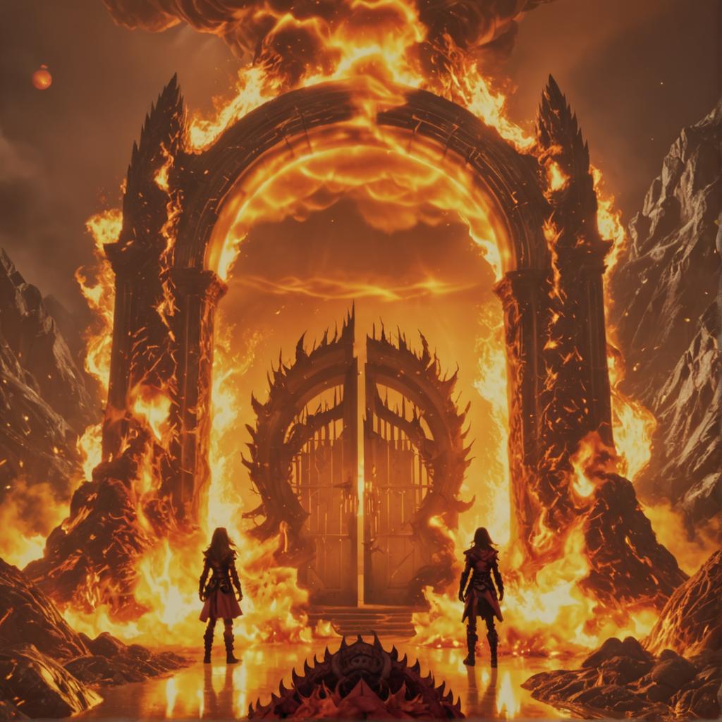 Discover the breathtaking capabilities of Stable Diffusion Ultra image generator with this mesmerizing fantasy scene! This powerful tool brings vivid, high-quality images to life, as seen in this fiery, epic landscape with intricately designed gates and heroic characters. Perfect for fantasy art and game design, Stable Diffusion Ultra showcases its ability to create stunning visuals with just a few clicks.