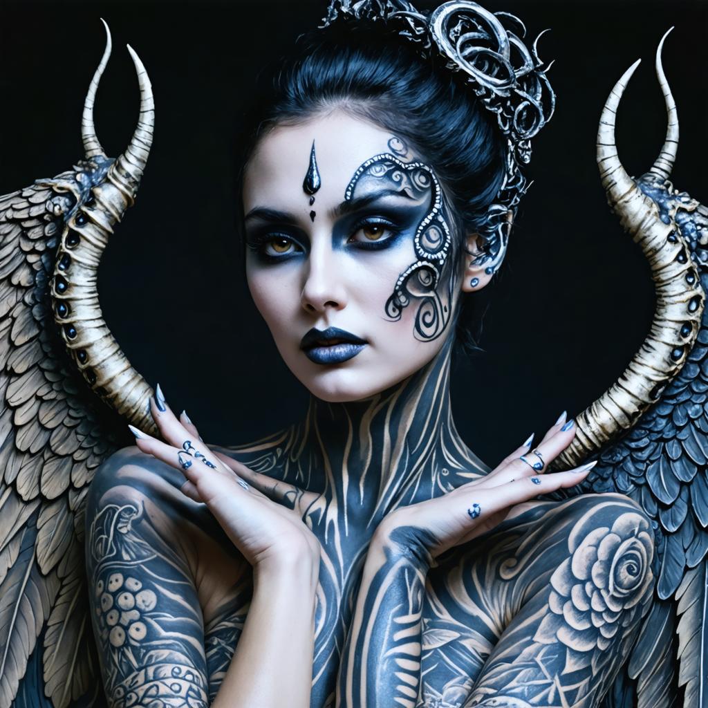 Découvrez l'art fascinant de Stable Diffusion Ultra, générateur d'images, où l'imagination rencontre la réalité. Cette image époustouflante met en scène un personnage de fantasy détaillé avec des tatouages complexes et des ailes ornées, soulignant la capacité de l'outil à créer des visuels vivants et de haute qualité à partir de vos prompts. Parfait pour les amateurs de fantasy et les artistes, Stable Diffusion Ultra donne vie à vos visions créatives.