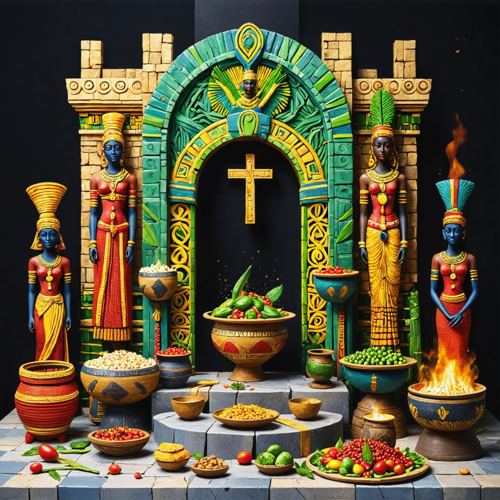 Discover the mesmerizing artistry of Stable Diffusion Ultra image generator, where ancient Egyptian aesthetics meet modern digital magic. This captivating image showcases vibrant, intricately designed statues and a richly decorated archway, all crafted with stunning detail and color, demonstrating the tool's ability to blend historical themes with contemporary creativity. Perfect for highlighting the capabilities of AI in generating visually stunning and culturally rich content.