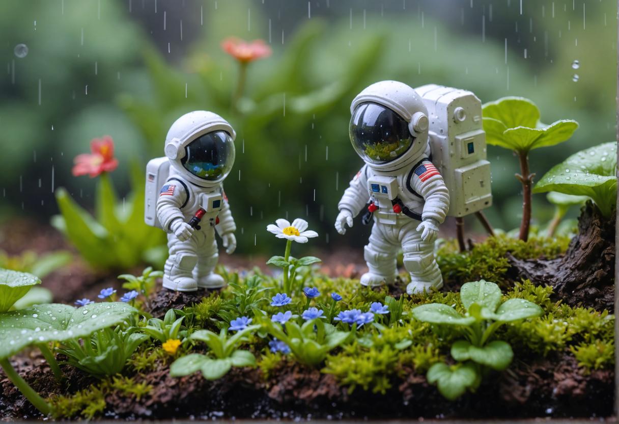 Découvrez les capacités de la 'Variation Proche' en générant une image de deux figurines d'astronautes se tenant au milieu d'un jardin coloré, entourées d'un délicat tableau de fleurs et de feuillages. Cet outil alimenté par l'IA vous permet de créer de nouvelles images, pourtant frappément similaires, idéales pour vos projets créatifs ou vos besoins en marketing de contenu.