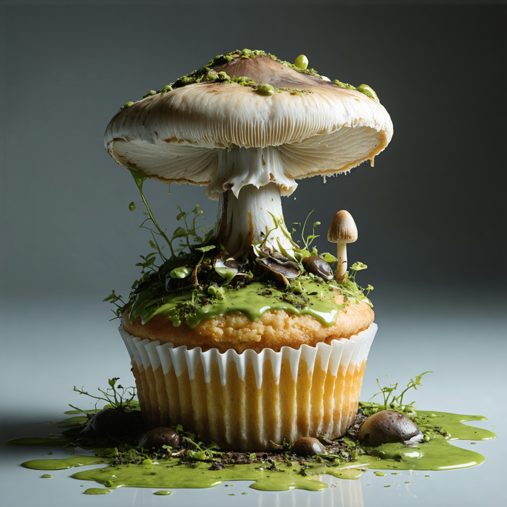 Discover the enchanting world of culinary artistry with this mesmerizing image crafted by Stable Diffusion Ultra image generator. The image showcases a whimsical mushroom cupcake, adorned with vibrant green sauce and delicate mushrooms, demonstrating the tool's ability to create intricate and visually stunning food art. Perfect for food enthusiasts and creatives, this image highlights the capabilities of Stable Diffusion Ultra in generating unique and captivating visuals.