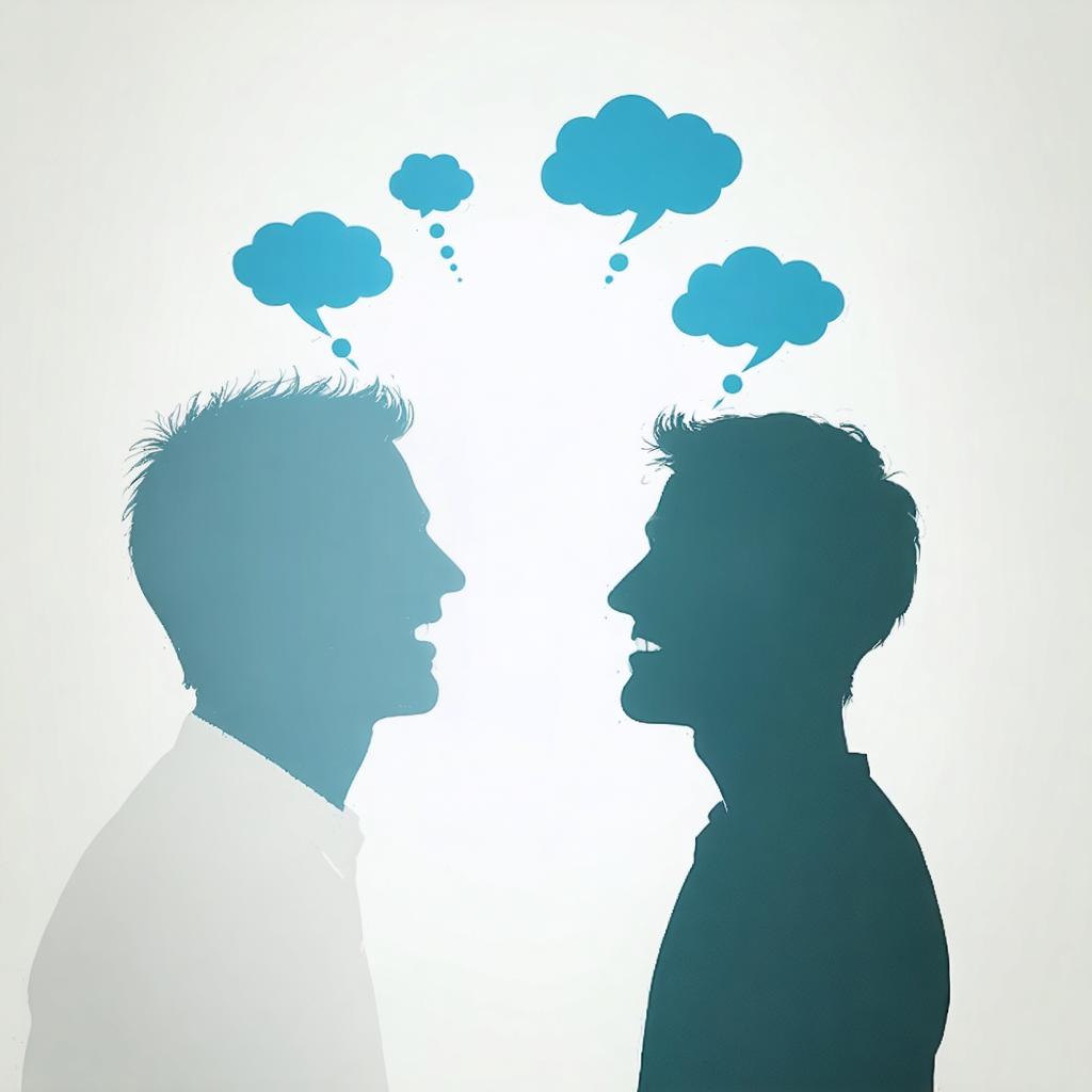 This captivating image showcases two silhouetted figures engaged in a conversation, with thought bubbles above their heads, highlighting the AI's ability to create detailed and expressive visuals. Crafted using Stable Diffusion Ultra image generator, this tool impressively brings creative ideas to life, perfect for generating dynamic and thought-provoking imagery.