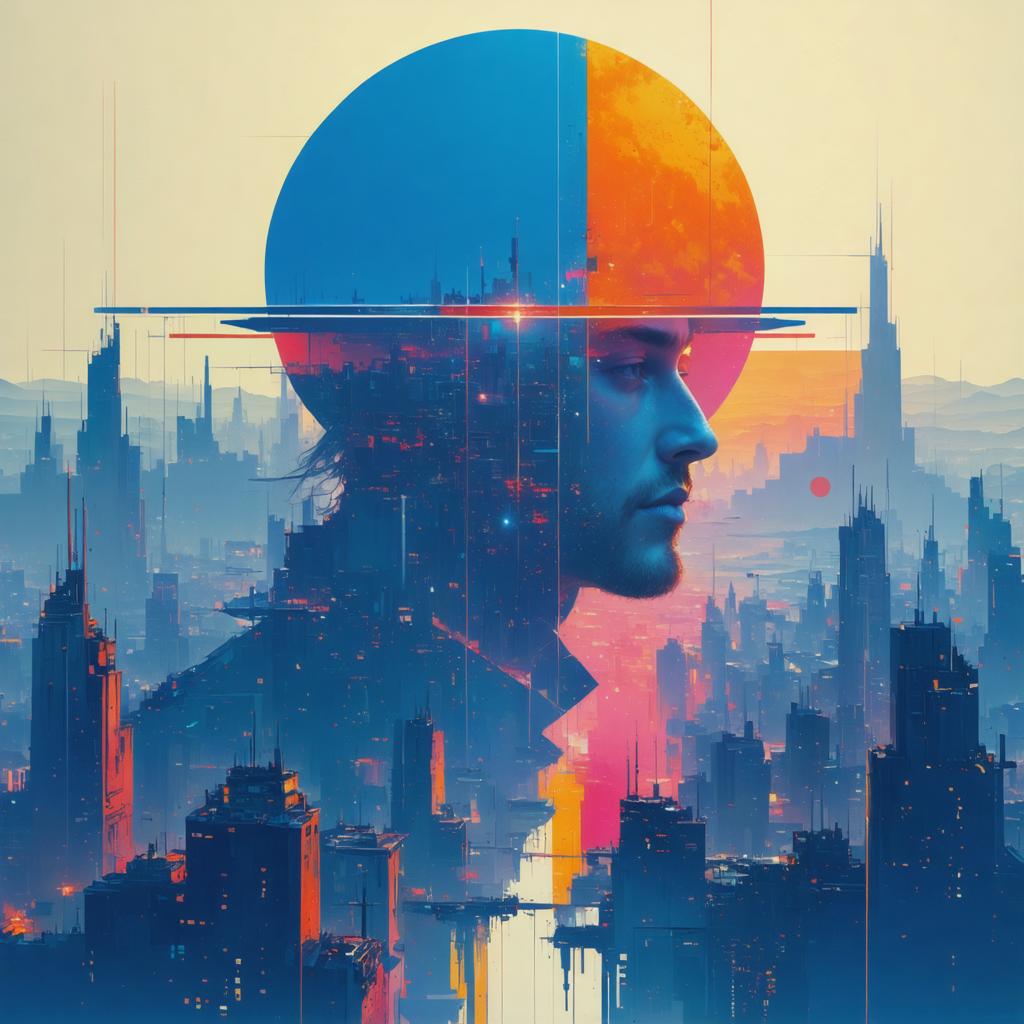 Experience the future with Stable Diffusion Ultra image generator, a web application that creates stunning, futuristic cityscapes. With its advanced capabilities, you can generate high-quality images like this one, featuring a man's profile merging seamlessly with a vibrant city skyline under a striking blue and orange moon, evoking a sense of harmony between humanity and technology.