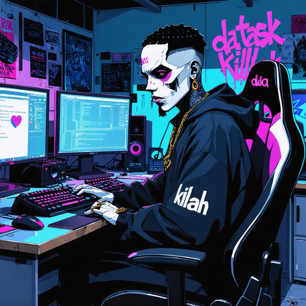 Scopri il potere di Stable Diffusion Ultra, il generatore di immagini AI, con questa straordinaria opera d'arte generata da intelligenza artificiale. Questa immagine presenta un personaggio ispirato al cyberpunk immerso in un ambiente di lavoro ad alta tecnologia, evidenziando la capacità dello strumento di creare scene dettagliate, vivide e futuriste. Perfetta per appassionati di tecnologia e creativi, questa immagine dimostra la precisione e la versatilità del generatore nel produrre visivi unici e affascinanti.