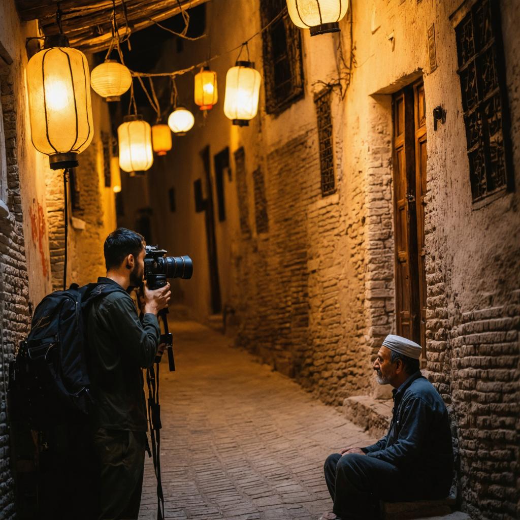 Discover the captivating power of Stable Diffusion Ultra image generator with this stunning example: a beautifully lit alleyway scene where a photographer captures a moment with an elderly man. The vivid details and warm ambiance showcase the tool's ability to create realistic and engaging images, perfect for storytelling and visual content creation. Experience the magic of Stable Diffusion Ultra and elevate your creative projects with its advanced AI capabilities.