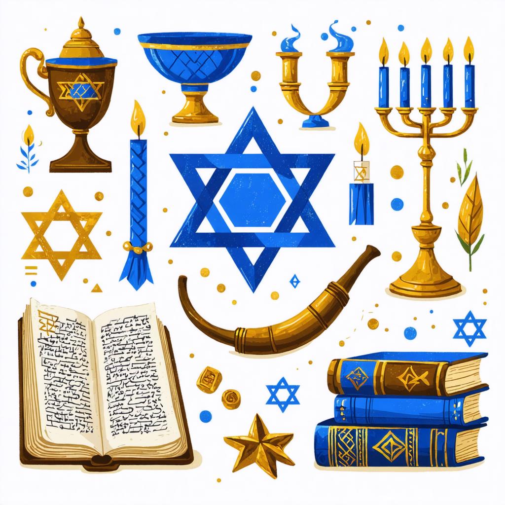 Discover the captivating artistry of the Stable Diffusion Ultra image generator, as seen in this stunning illustration of Jewish symbols and artifacts. The image features a menorah, Star of David, Torah scroll, and other iconic elements, showcasing the tool's ability to create detailed and culturally rich visuals. Perfect for highlighting the generator's precision and creativity in generating high-quality, thematic images.