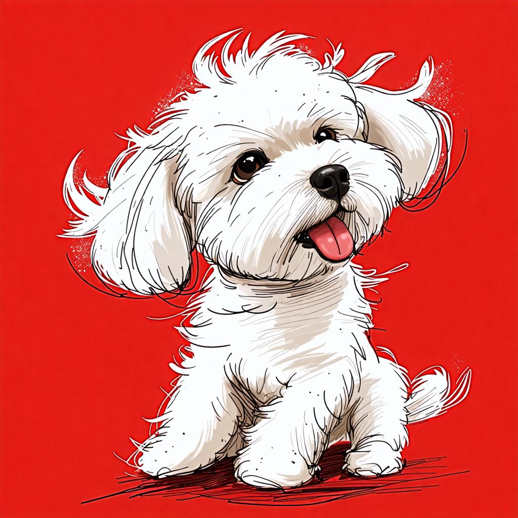 This vibrant image showcases a white dog with a playful expression, its tongue out, set against a bold red background. The illustration is the result of 'Stable Diffusion Ultra image generator,' a tool that utilizes AI to create dynamic and expressive visuals, demonstrating its capability to generate high-quality images from textual prompts.