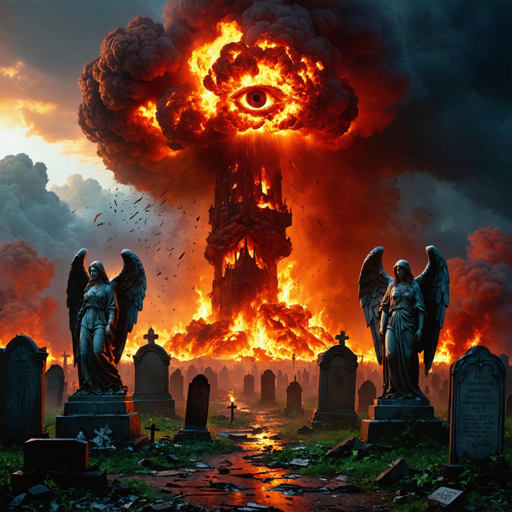 Discover the awe-inspiring capabilities of Stable Diffusion Ultra image generator with this mesmerizing artwork. This AI tool masterfully crafts vivid, surreal scenes like a fiery, apocalyptic graveyard with angelic statues, showcasing its ability to generate intricate and imaginative visuals. Perfect for artists and creatives, Stable Diffusion Ultra brings your wildest ideas to life with unparalleled detail and depth.
