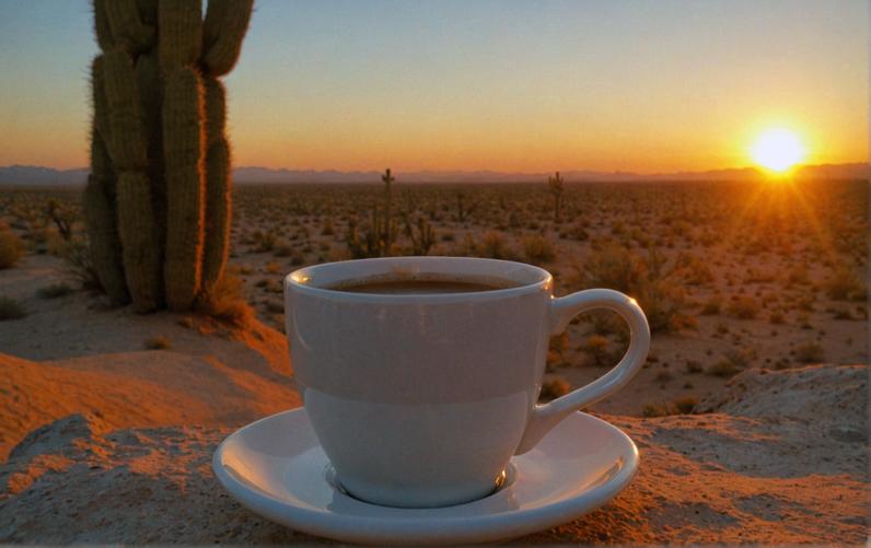 "Experience the tranquility of a desert sunset with a fresh cup of coffee, as captured by Stable Assistant's 'New Image with Same Structure' tool. This powerful media generation application allows you to create stunning images with ease, harnessing the beauty of nature and the simple pleasures of life."