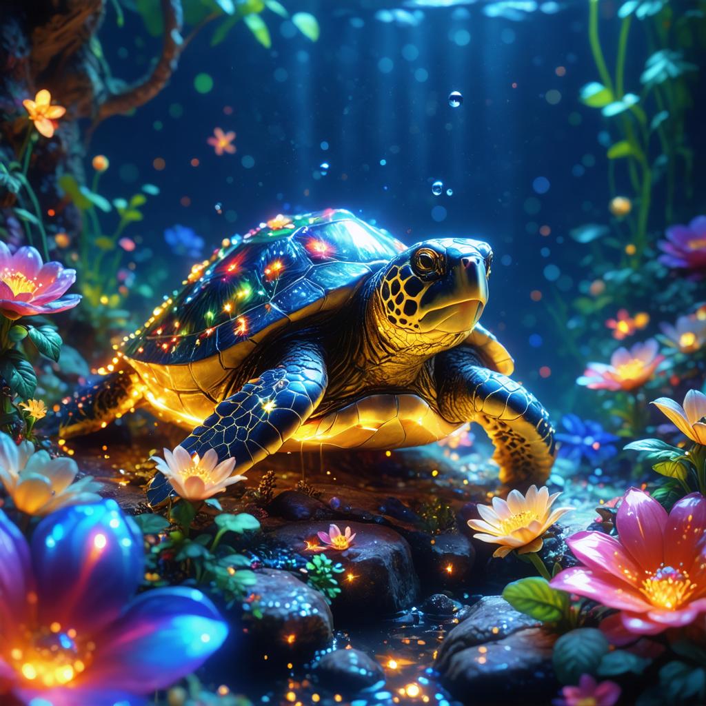 "Discover the enchanting depths of the ocean with Stable Diffusion Ultra, a cutting-edge image generator. Immerse yourself in this magical underwater scene, featuring a luminous sea turtle surrounded by vibrant flowers and ethereal lights, all brought to life with the captivating power of AI media generation. Unleash your creativity and explore the infinite possibilities with Stable Diffusion Ultra."