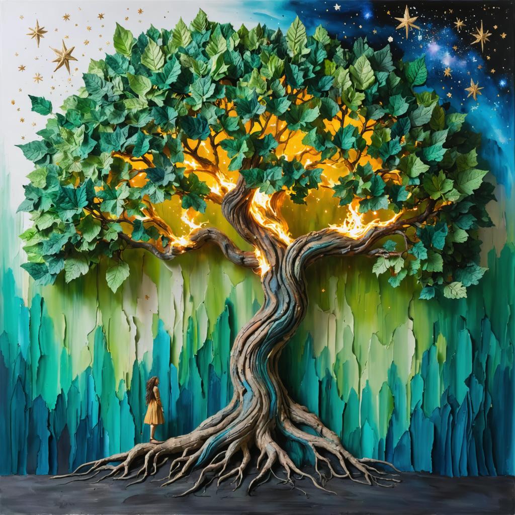 Discover the enchanting world of digital art with Stable Diffusion Ultra image generator, where imagination knows no bounds. This captivating image showcases a mystical tree with glowing leaves and roots, set against a vibrant, starry backdrop, demonstrating the tool's ability to create surreal and vivid scenes. Perfect for artists and enthusiasts, Stable Diffusion Ultra brings your creative visions to life with unparalleled detail and depth.
