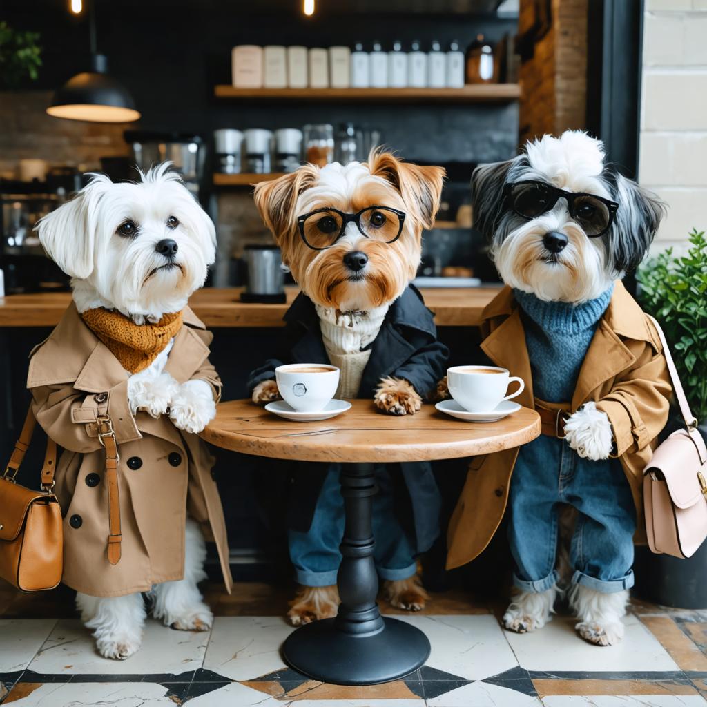 Découvrez le charme fantaisiste de l'image générée par IA de Stable Diffusion Ultra, mettant en scène trois chiens élégamment habillés dans un cadre de café chaleureux. Cette scène captivante met en valeur la capacité de l'outil à créer des visuels détaillés et imaginatifs, idéaux pour les créateurs de contenu et les passionnés. Parfait pour le SEO, l'image met en lumière les capacités de l'outil à générer des images uniques et de haute qualité en quelques clics.