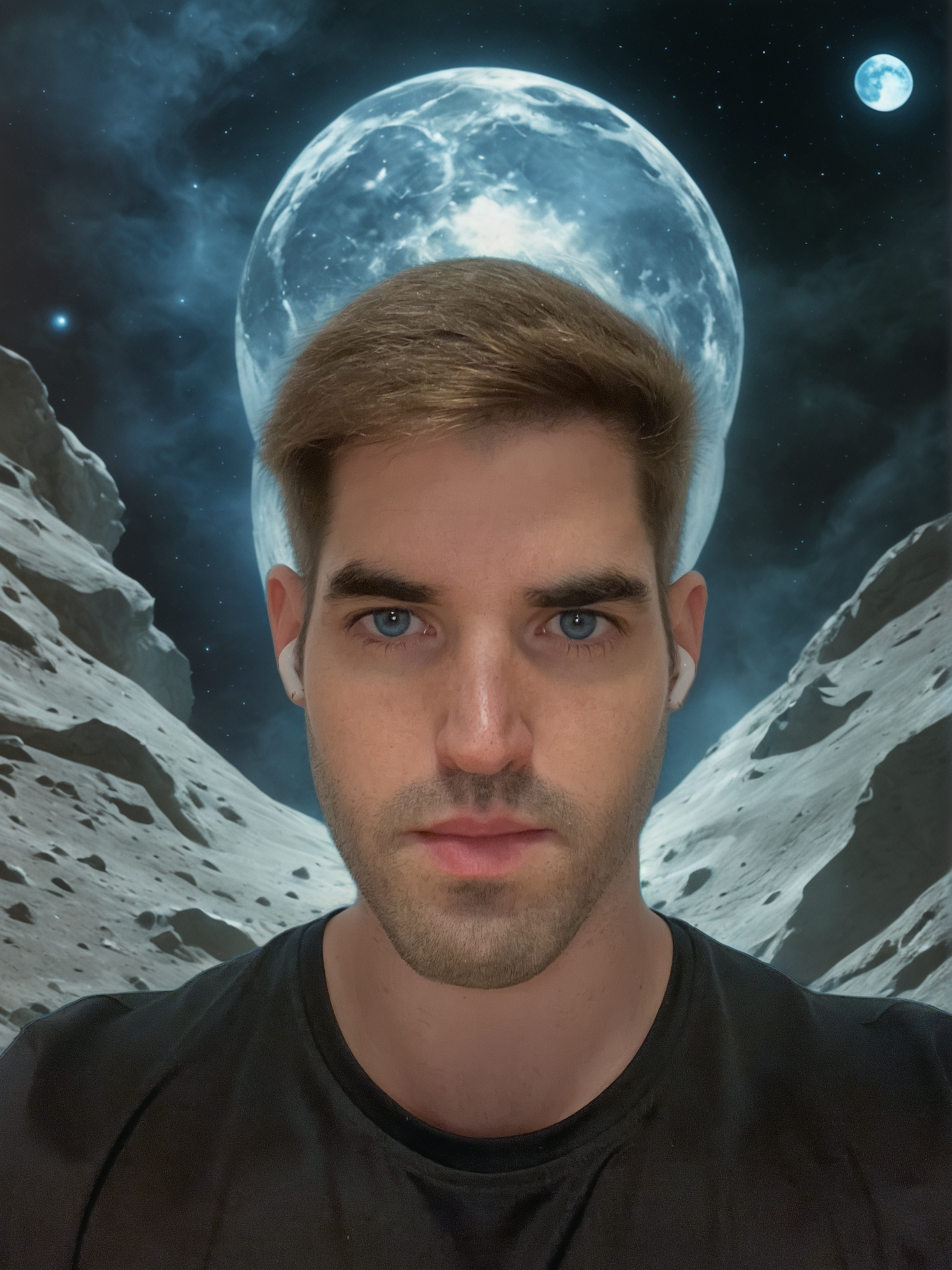 Transform your images with Stable Assistant's 'Replace Background' tool, seamlessly blending your subject with a stunning cosmic backdrop featuring a large moon and starry sky, perfect for sci-fi and fantasy projects. Experience effortless background replacement with our intuitive AI-driven technology, designed to enhance your creative vision.