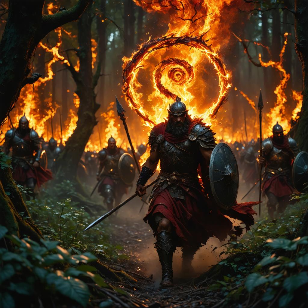 Découvrez la puissance du générateur d'images Stable Diffusion Ultra avec cette scène fantastique époustouflante : un guerrier féroce menant une légion à travers une forêt enflammée, des flammes tourbillonnant autour de lui. Cet outil donne vie à des images vives et de haute qualité, idéal pour le fantastique et le récit épique. Expérimentez la magie de l'art généré par IA avec Stable Diffusion Ultra.