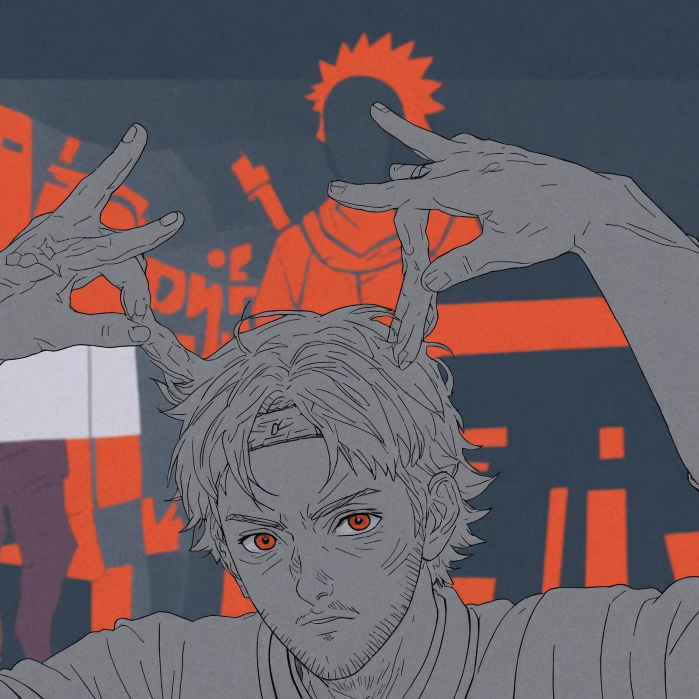 This captivating image showcases a striking anime-style character with intense red eyes and a determined expression, set against a dynamic background featuring bold, abstract shapes. Created using the 'New Image with Same Structure' tool, this image highlights the tool's ability to seamlessly replicate visual elements, making it perfect for artists and designers seeking to maintain consistency in their work.