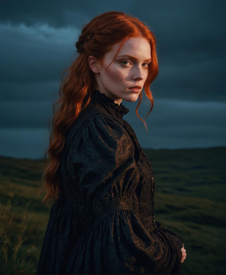 This image showcases the powerful capabilities of Stable Assistant's 'Close Variation' tool, which allows users to generate nearly identical images with subtle variations, perfect for exploring creative possibilities and refining visual content. The result is a striking portrait of a woman with auburn hair, captured in a period dress against a dramatic sky, embodying the intricate details and nuanced aesthetic enhancements provided by the 'Close Variation' feature.