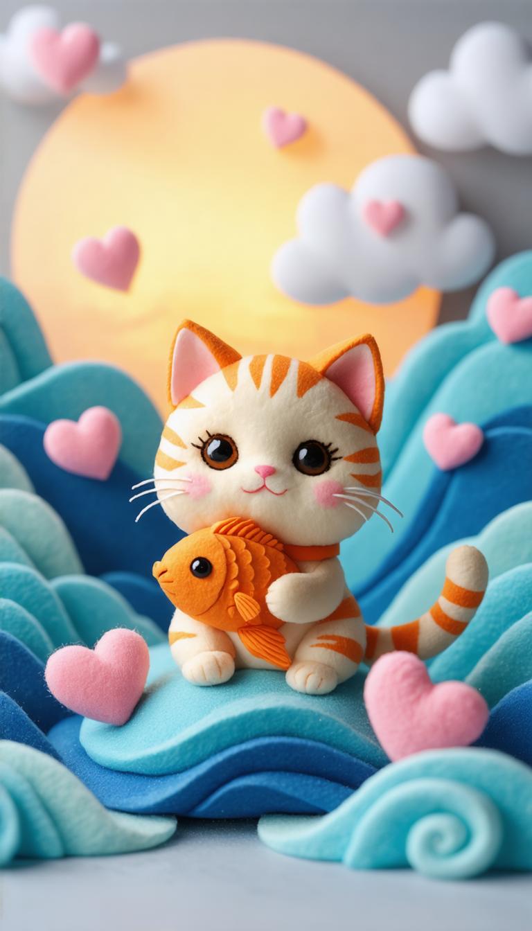 Découvrez le monde enchanteur de l'art généré par IA avec Stable Diffusion Ultra ! Cette image captivante met en scène un chat en peluche charmant tenant un poisson, sur un fond onirique de vagues pastel et de nuages en forme de cœur. Parfaite pour mettre en valeur la capacité de l'outil à créer des scènes détaillées et imaginatives en quelques clics. #StableDiffusionUltra #GénérationDImagesIA #ArtIA