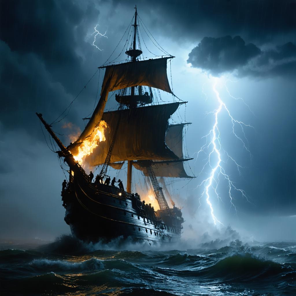 Découvrez le pouvoir impressionnant de Stable Diffusion Ultra, générateur d'images, avec cette scène dramatique d'un navire luttant contre une mer orageuse sous un ciel éclairé par la foudre. Cet outil d'IA capture magistralement l'intensité et les détails, démontrant sa capacité à créer des images vivantes et de haute qualité à partir de vos instructions. Parfait pour générer des visuels époustouflants comme celui-ci, Stable Diffusion Ultra est votre choix idéal pour des images créatives et réalistes.