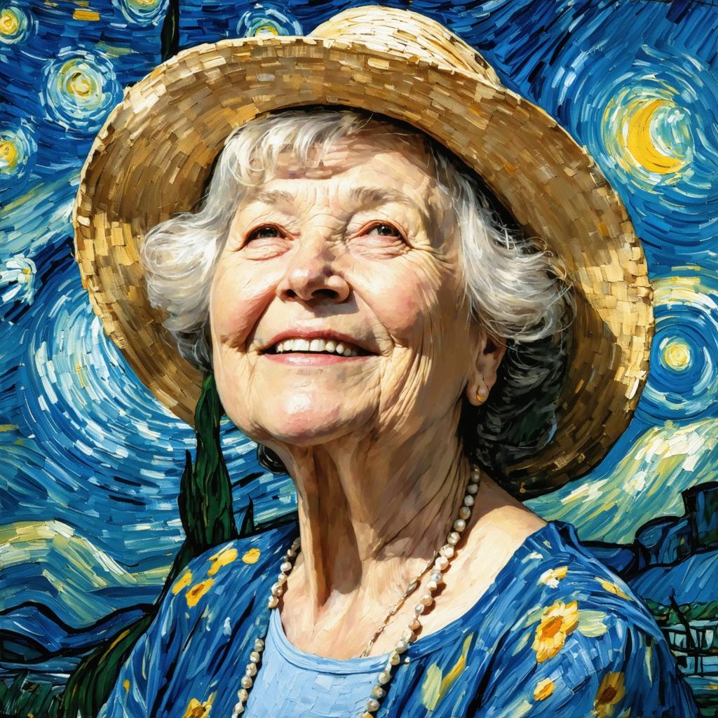 Sperimenta l'arte affascinante di Stable Diffusion Ultra, con questo ritratto avvincente di una anziana donna, che fonde realisticamente i toni vivaci e turbinosi della "Notte Stellata" di Van Gogh. Questo strumento AI cattura con facilità dettagli intricati e profondità emotiva, dimostrando le sue straordinarie capacità nella generazione di immagini mozzafiato e di alta qualità.